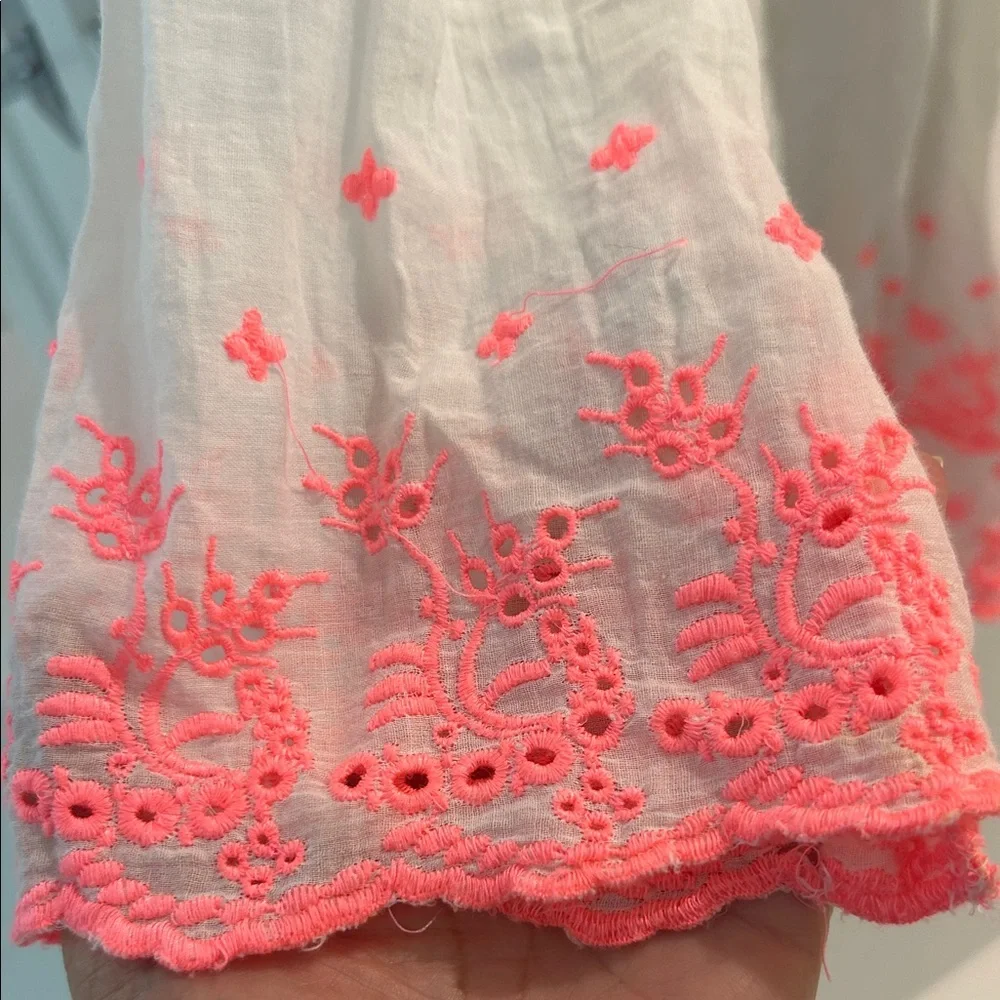 French Softest Cotton White and Pink Embroidered Tunic Dress - Picture 2 of 5